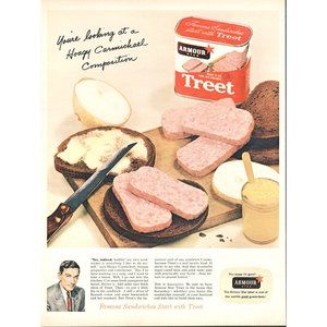 1956 Armour Star Treet Canned Ham Vintage Print Ad Sandwich Lunch Wall Art 10x13